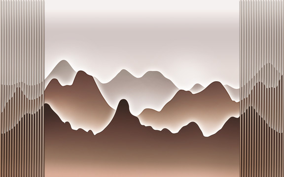 輕奢立體水墨山水背景墻