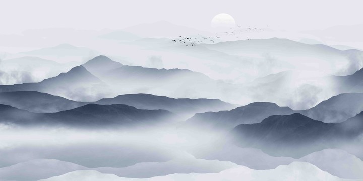 中式意境水墨山水畫