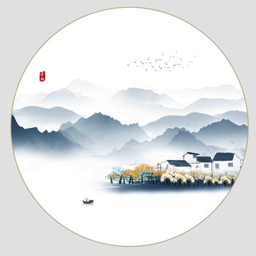 中式水墨山水画