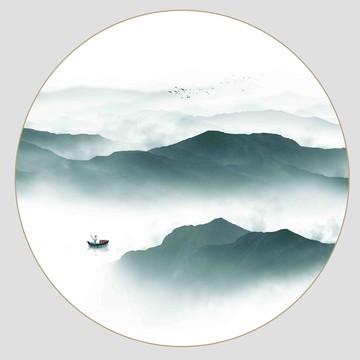 意境圓形水墨中式山水