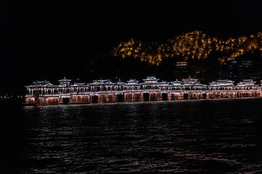 潮州古桥广济桥湘子桥夜景灯光秀