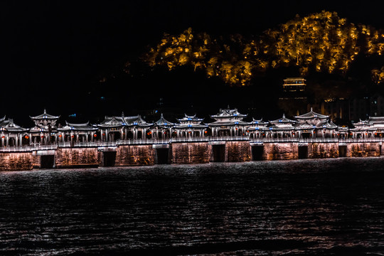 潮州古桥广济桥湘子桥夜景灯光秀