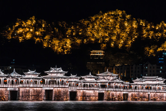 潮州古桥广济桥湘子桥夜景灯光秀