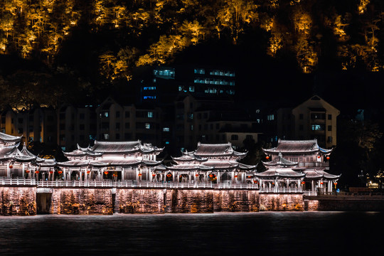 潮州古桥广济桥湘子桥夜景灯光秀