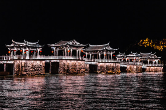 潮州古桥广济桥湘子桥夜景灯光秀