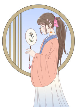 卡通女孩執(zhí)扇