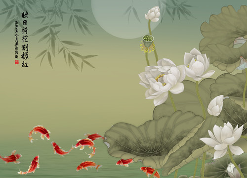 清廉圖荷花手繪高清壁畫高端