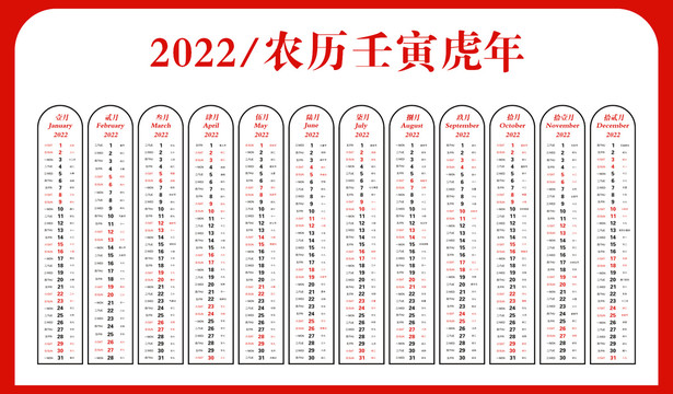 2022年日历