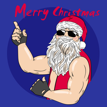 戴墨镜有肌肉的圣诞老人插图