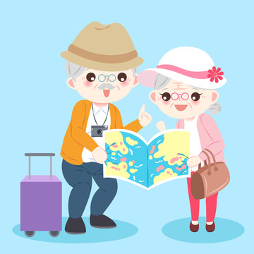 老年夫妻出游創(chuàng)意設計插圖