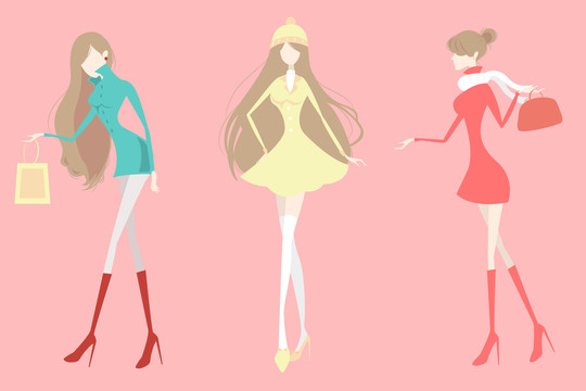 長發(fā)女子冬季購物插圖