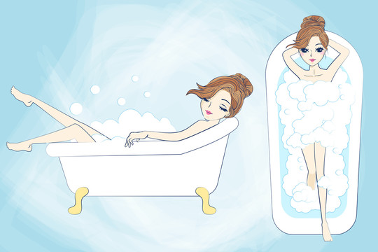 美女沐浴创意设计插画