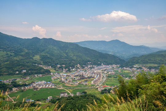 俯拍中国乡村小镇三明尤溪全景图