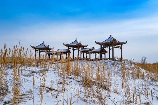 山头古亭雪景