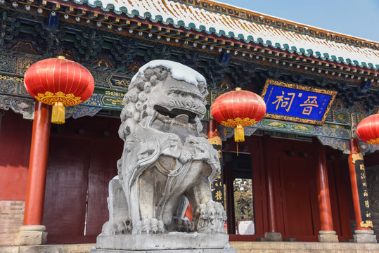 冬日雪霁山西晋祠风景区