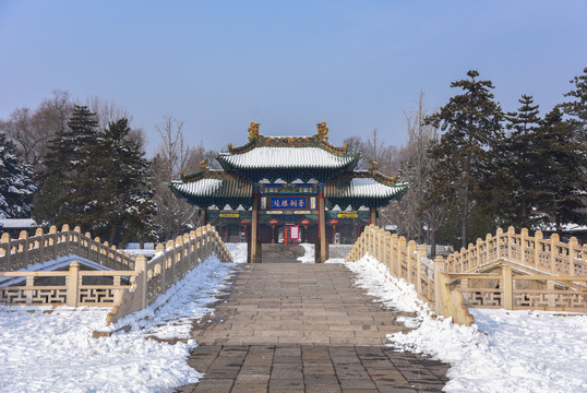 冬日雪霁山西晋祠风景区