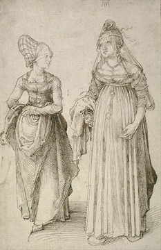 丢勒人物素描两个女人