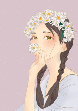 雛菊女孩插畫