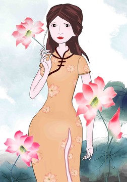 古風(fēng)美人荷花插畫