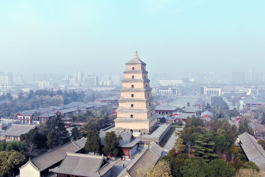 航拍西安大雁塔景区