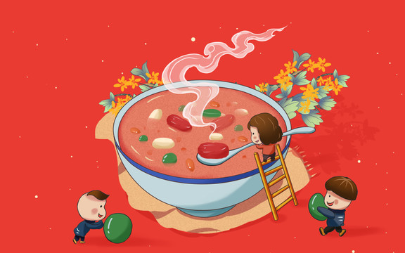 臘八粥手繪兒童插畫海報(bào)