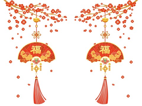 中国风新年福字梅花扇门贴窗贴