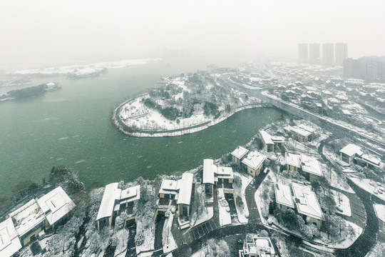 航拍徐州大龙湖雪景