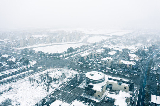 航拍徐州大龙湖雪景