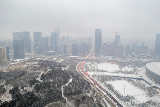 航拍雪后的济南东部新城05