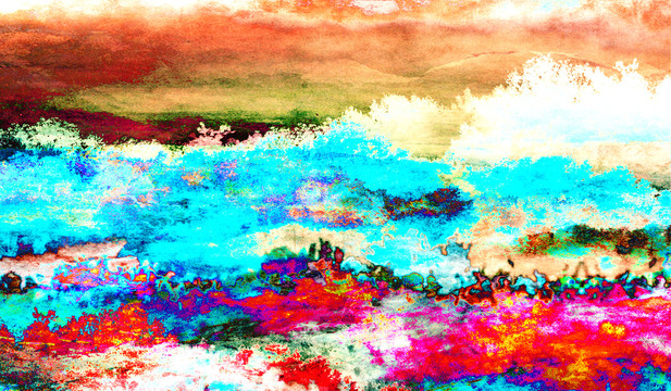 彩色抽象大气山水背景墙