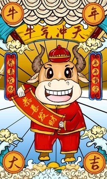 國潮牛年插畫