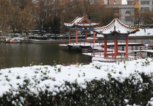 山东枣庄山亭区太清湖公园雪景