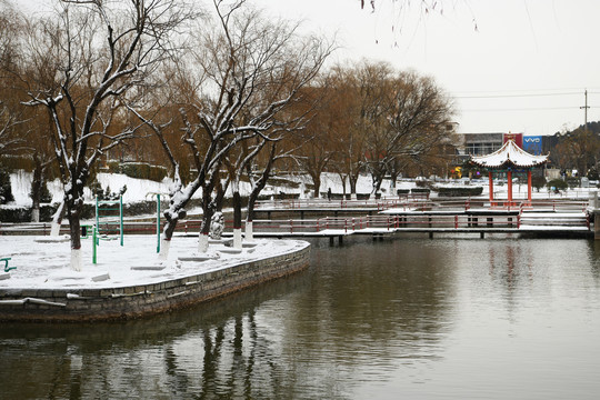 山东枣庄山亭区太清湖公园雪景