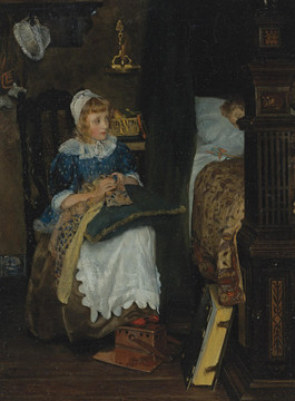 劳伦斯·阿尔玛·塔德玛母亲哄孩子睡觉油画
