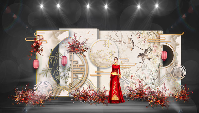 香檳色紅色新中式婚禮