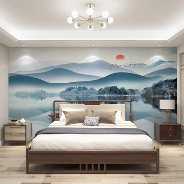 新中式卧室背景墙