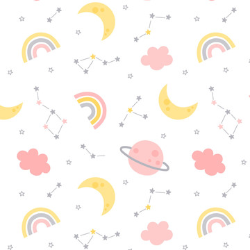 卡通天空圖案手繪星星月亮花型