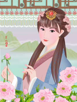 鮮花美人圖