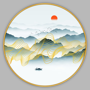 轻奢线条山水画