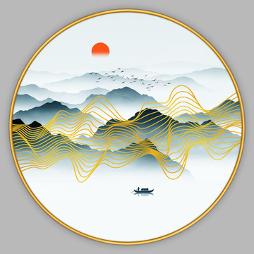 輕奢線條山水畫