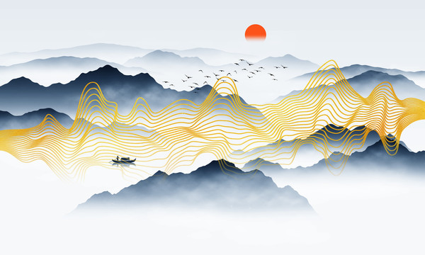 抽象線條山水