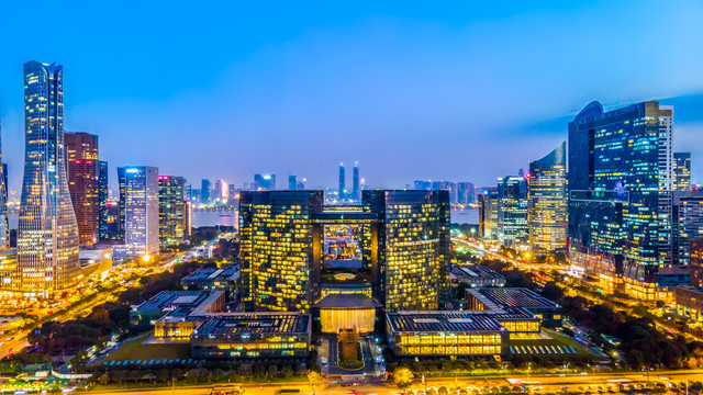 航拍杭州城市夜景