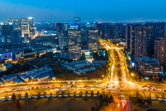 城市夜景鸟瞰图航拍