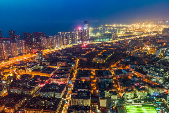 青岛建筑景观天际线夜景大画幅