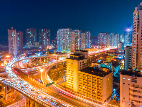 青岛城市夜景航拍