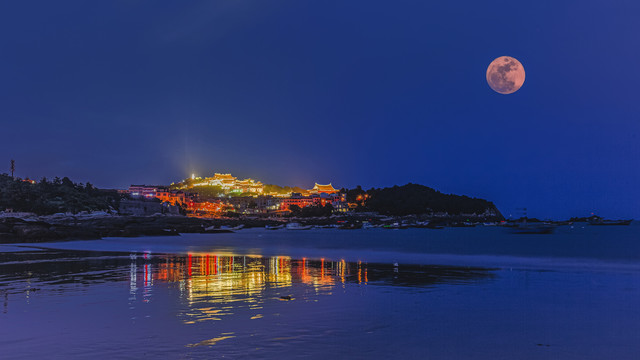 福建莆田湄洲妈祖祖庙山夜景图