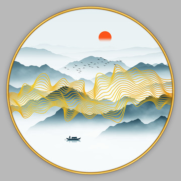 輕奢線條山水畫