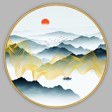 轻奢线条山水画