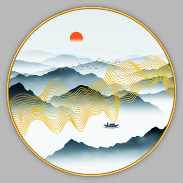 輕奢線條山水畫