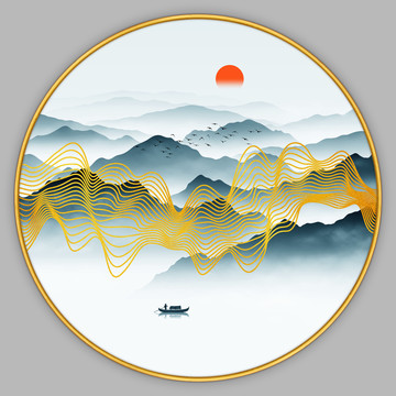 輕奢線條山水畫